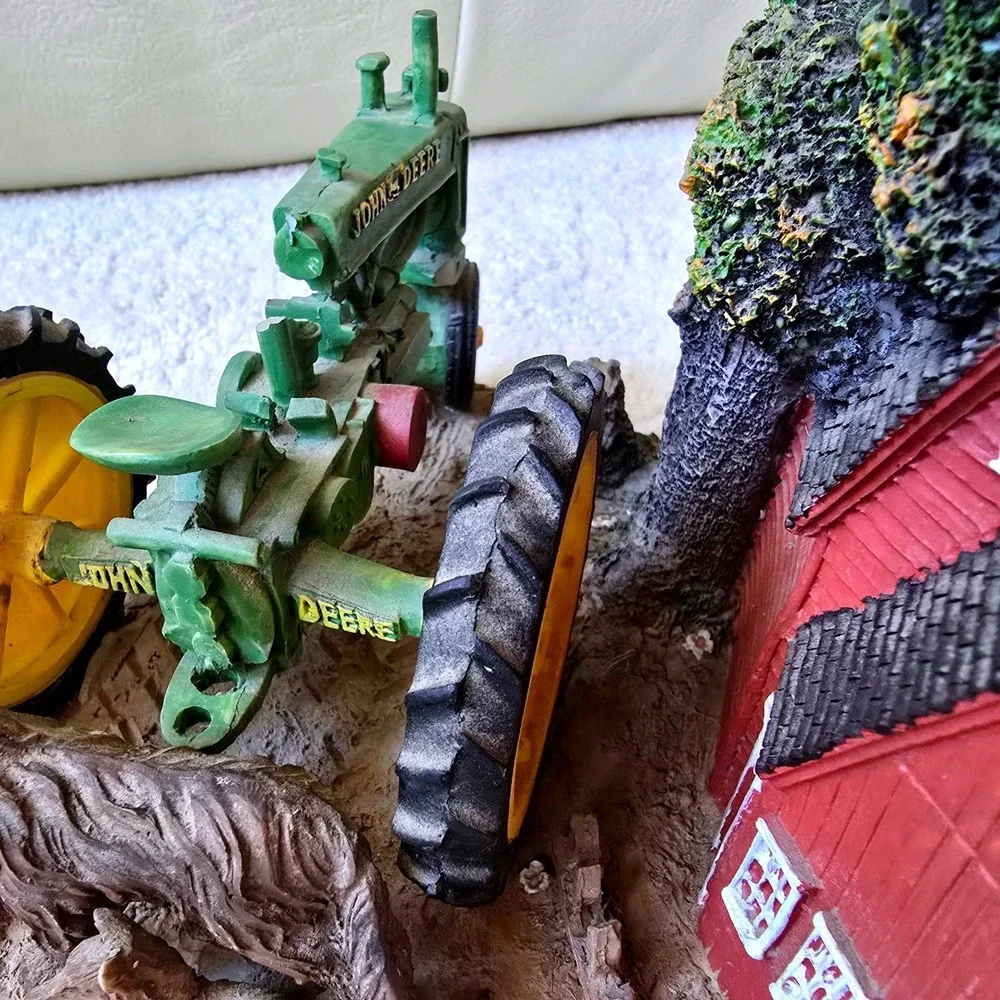 John Deere Farm Scene Mantel Clock Tractor Barn Dogs Resin Decor
